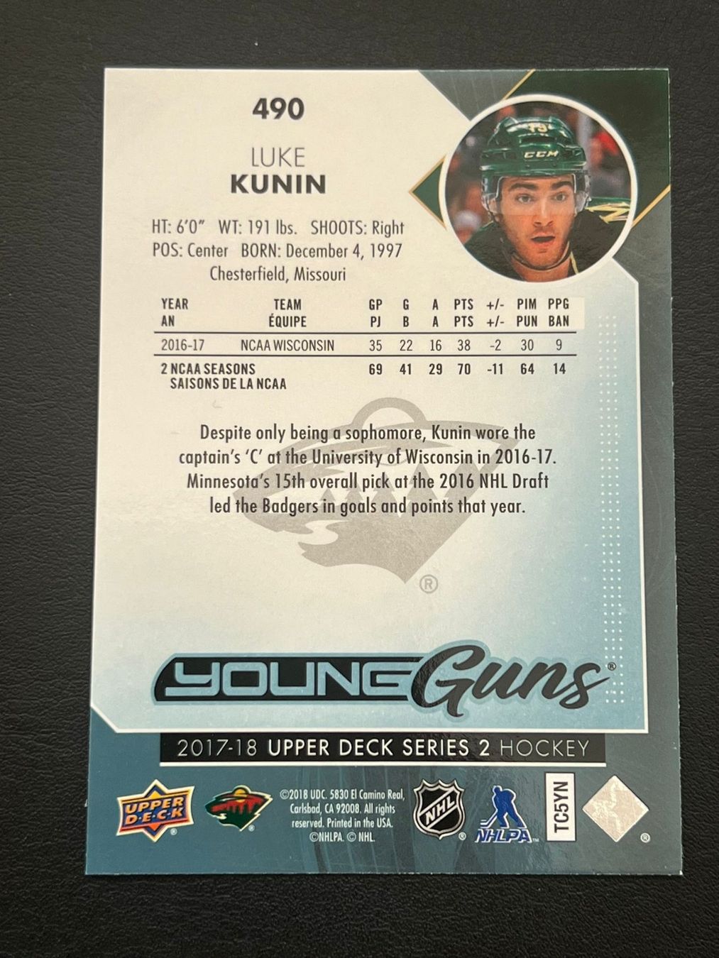 NHL Carte collezionabili: Luke Kunin 2017 Young Guns Minnesota Wild – Nuovo (secondo la descrizione) da Möhlin venduto da SwissHockeyCards 1