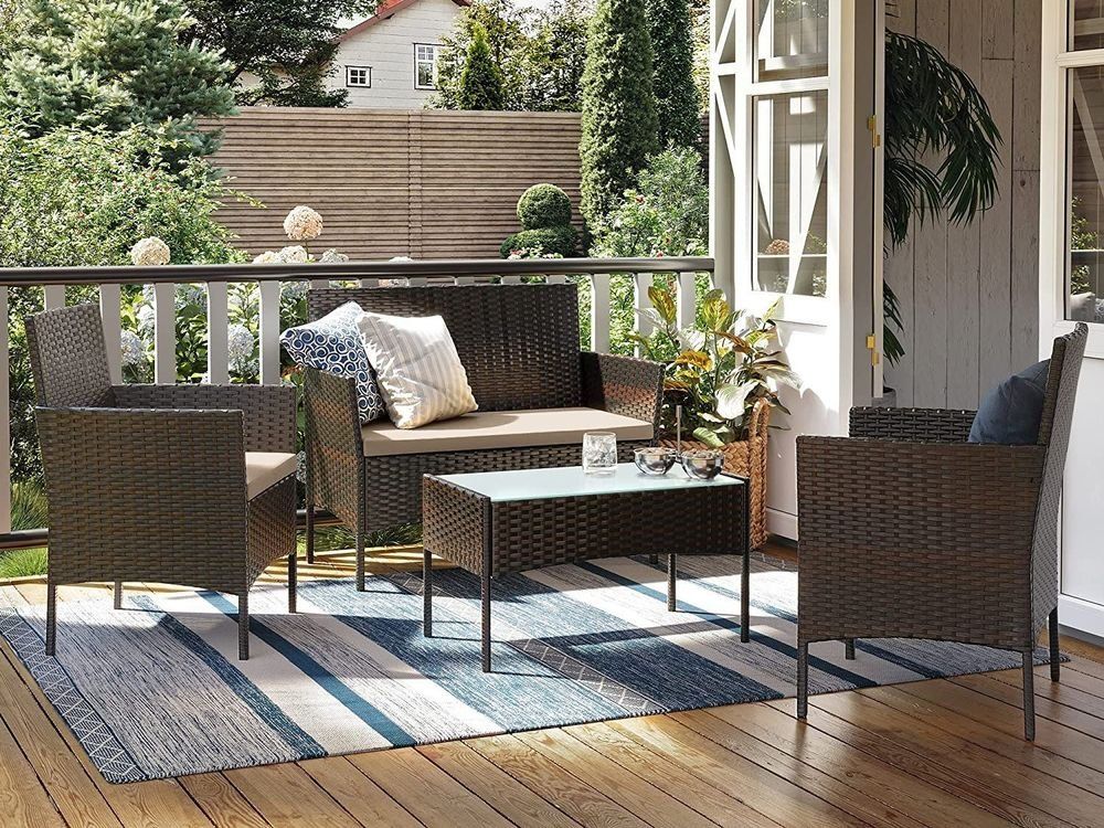 Set di tavolo e panche: Balkonmöbel Gartenmöbel Set Polyrattan Lounge Braun JONAS – Nuovo e nell'imballaggio originale da Lachen SZ venduto da MAMORU-MOEBEL 2