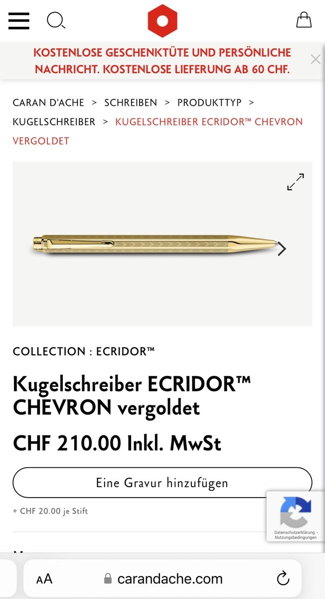 Caran D'Ache Penna & Evidenziatori: Caran d‘ache ECRIDOR CHEVRON vergoldet – Nuovo e nell'imballaggio originale da Oberentfelden venduto da Kammervogel 4