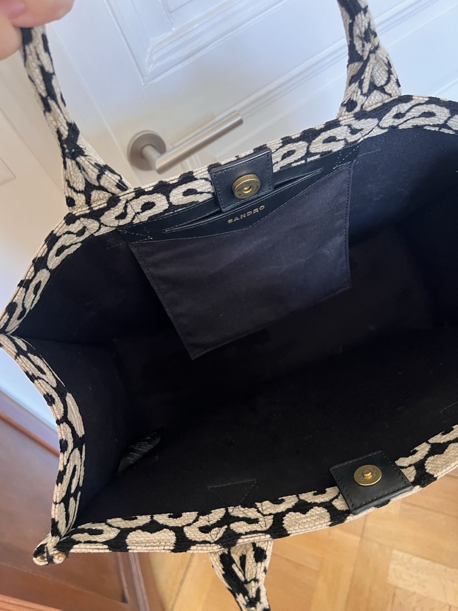Sandro Borse da donna: Sandro Shopper Tasche schwarz beige Muster gebraucht – Usato da Genève venduto da tapochki 5