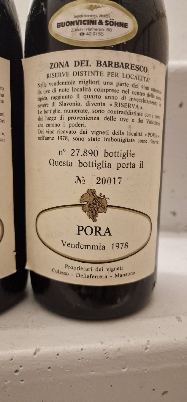 Vino: 2 Fl. Barbaresco PORA RISERVA Produttori del Barbaresco 1978 – Nuovo (secondo la descrizione) da Unterstammheim venduto da BurgundyPassion 4