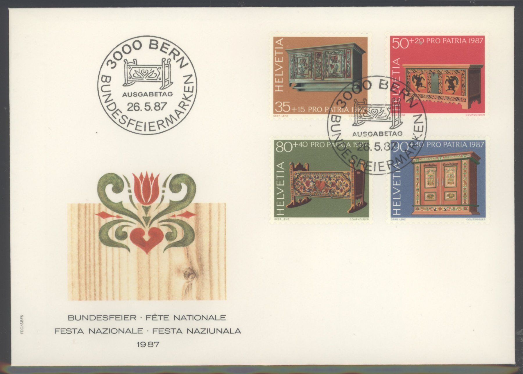 Tutti i francobolli: 1987, Pro Patria, FDC – Usato da Willisau venduto da Vollstempel
