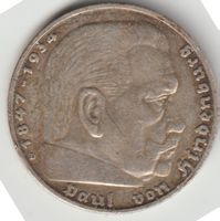 Silber Münz 5 Reichsmark 1938 Deutschland Hindenburg