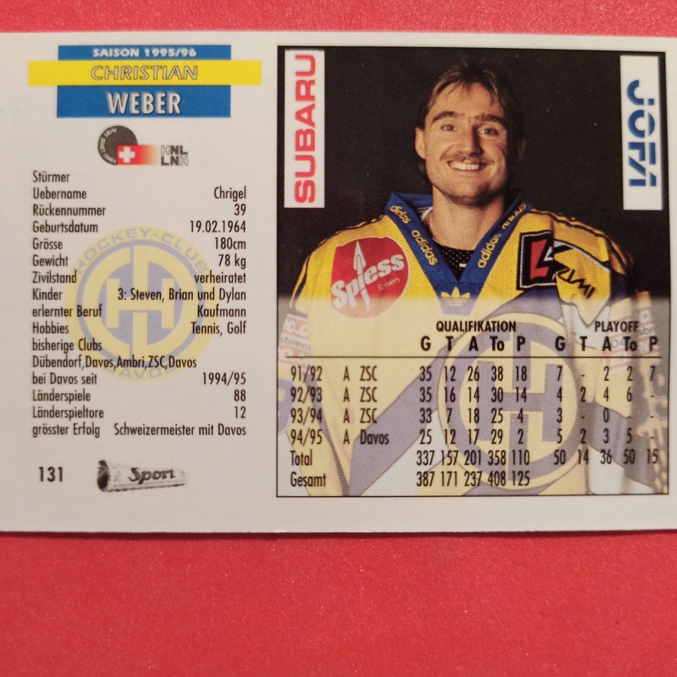 Carte collezionabili: Christian Weber - HCD - 1995/96 – Usato da Dübendorf venduto da kb86_MOVIE 1
