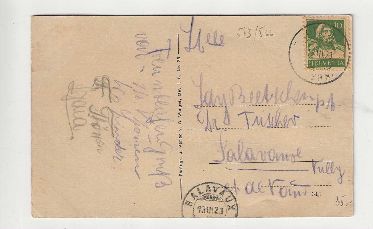 Ansichtskarten: Oey gegen Erlenbach, 1923 – Gebraucht aus Spiez von Niesen20 1