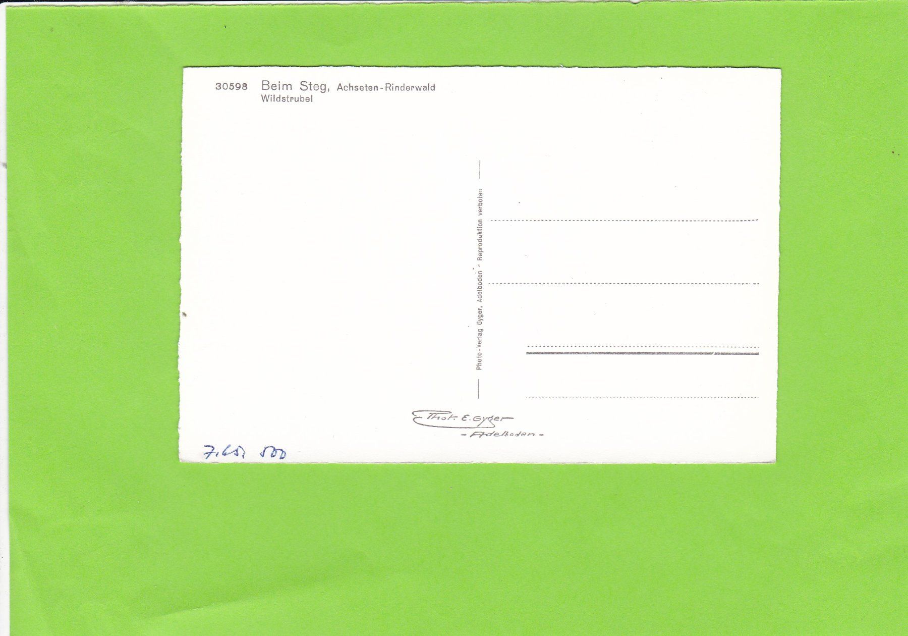 Cartoline postali: 30598 Beim Steg, Achseten-Rinderwald, E. Gyger – Usato da St. Peterzell venduto da neckertal 1