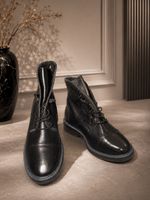 Damen Schnürstiefel Leder schwarz Reissverschluss Gr 36