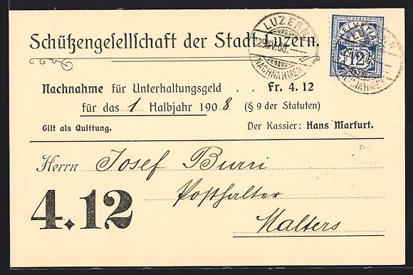 Cartoline postali: Luzern, Nachnahme der Schützengesellsch – Usato da Berlin venduto da bartko-reher