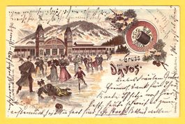 LITHO DAVOS 1898 nach Meran Ziffer Marke - selten !