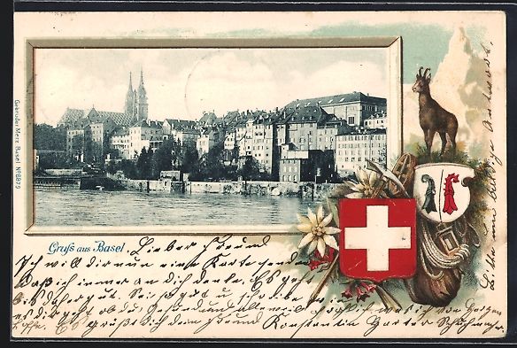 Cartes postales: Präge-AK Basel, Ortsansicht vom Wasser  – D'occasion à Berlin par bartko-reher
