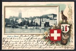 Präge-AK Basel, Ortsansicht vom Wasser 