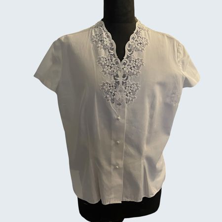 1950s 60s vintage white summer cotton Blouse L-XL