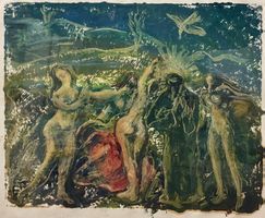 Prina monotype 3 femmes nues et un homme