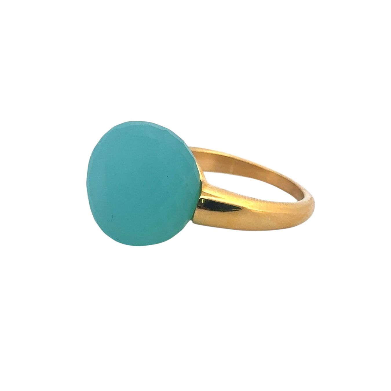 Olga Ribler Anelli: Statement gelbvergoldet, Edelstahl Ring Gr 55, Chalzedone – Nuovo (secondo la descrizione) da Luzern venduto da Schmuckoutlet 9