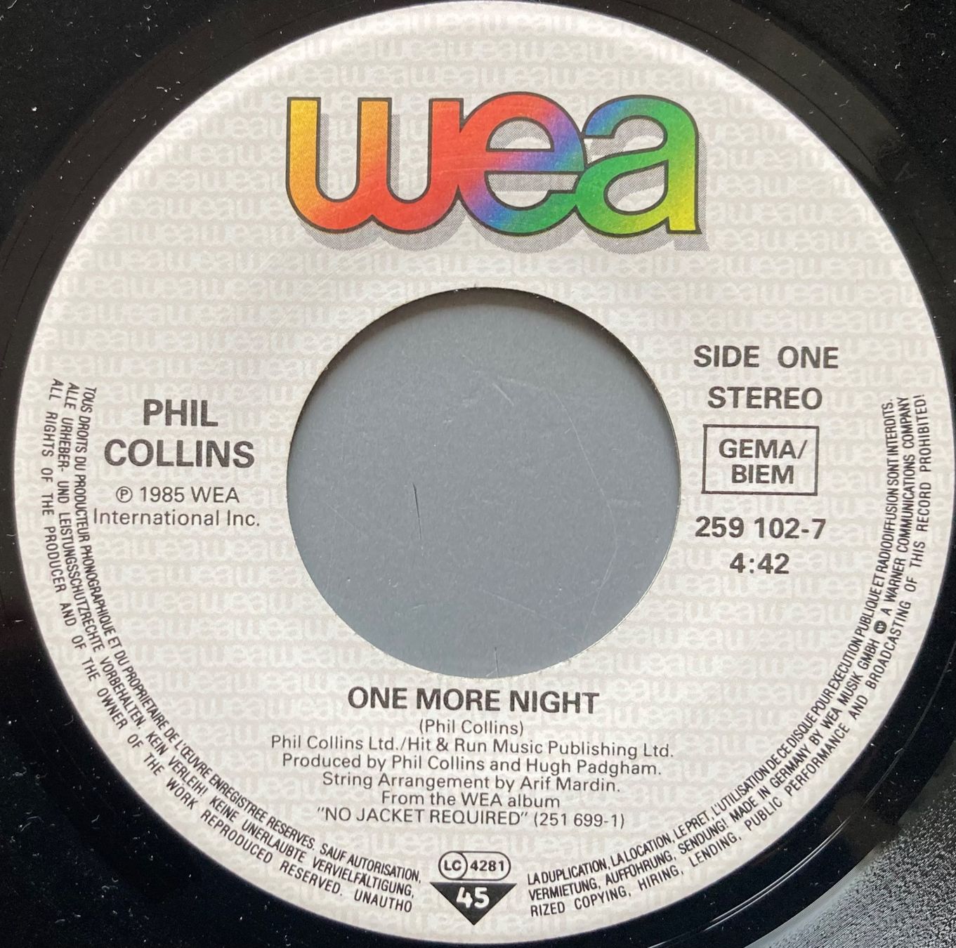 Vinyles: PHIL COLLINS - ONE MORE NIGHT – D'occasion à Poliez-Pittet par Newtown-Records 2