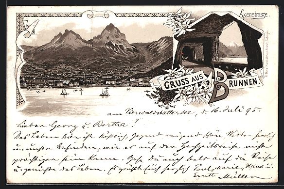 Cartoline postali: Litho Brunnen, Teilansicht, Axenstrasse – Usato da Berlin venduto da bartko-reher