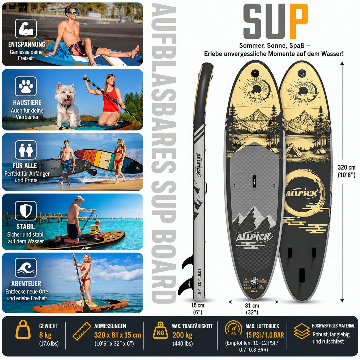 Surfboards & Schwimmbrette: SUP Board aufblasbar Stand Up Paddle Board Set 200 kg – Neu und originalverpackt aus Schaffhausen von lou_w76n 7
