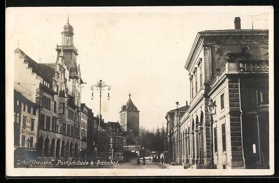 Cartoline postali: Schaffhausen, Postgebäude und Bahnhof – Usato da Berlin venduto da bartko-reher