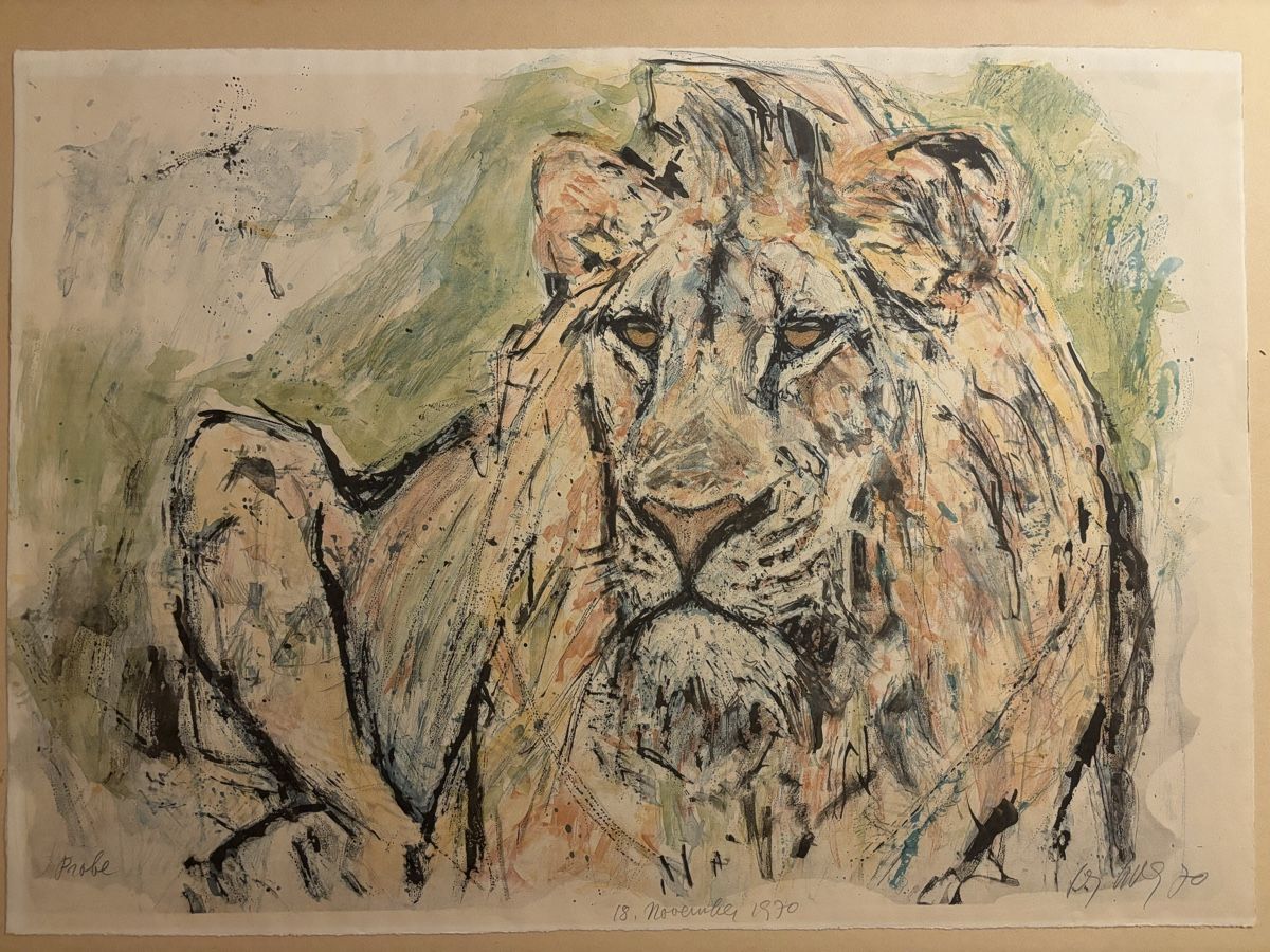 Arts picturaux & lithographies: Fritz Hug Löwe Farblithografie - Probe – D'occasion à Arth par tir_y6zz