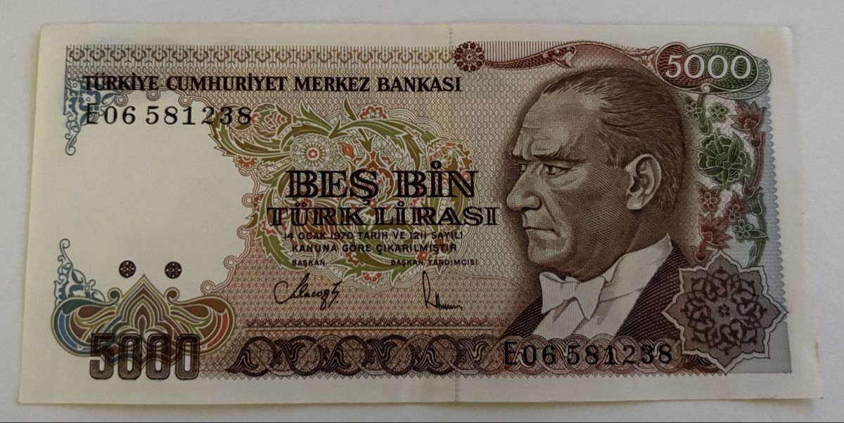 Banknoten: Türkei 5000 Lirasi – Gebraucht aus Algetshausen von Carrhard