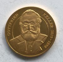 Gedenk Medaille Gottfried Keller 1819-1890 vergoldet