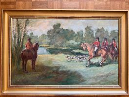 Tableau huile sur toile scène de chasse signée