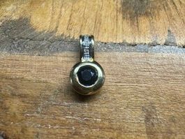 Gelb Gold Anhänger 750/18 k mit Saphir und Diamant