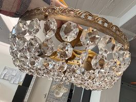 Vintage Kristall Deckenlampe / Kronleuchter Gold