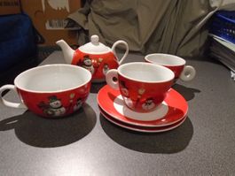 Tee - Services für 2, Schneemann, weiss/rot