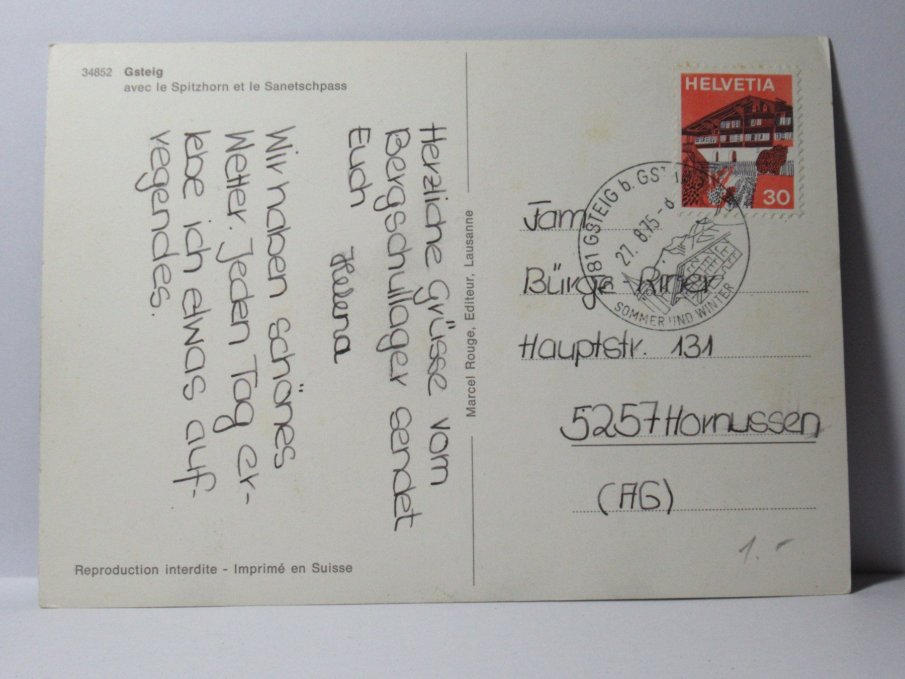 Ansichtskarten: Gsteig , Kirche 1975 – Gebraucht aus Grenchen von Bluemchen1900 2