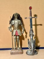 Medieval Knight in Armour Figure with Sword and Dragon