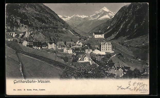 Cartoline postali: Wassen, Totale mit Bahnstrecke der Gotth – Usato da Berlin venduto da bartko-reher