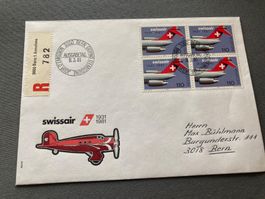 Ersttagsbrief Swissair 50 Jahre – Viererblock 110 Rp. – FDC