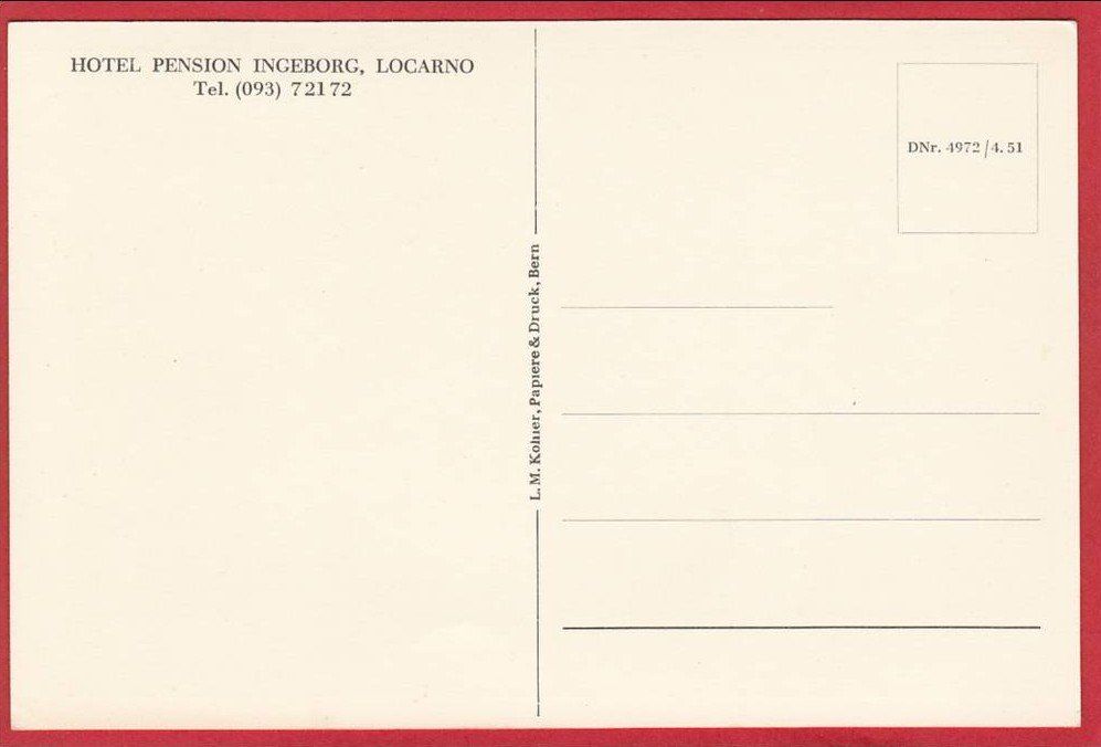 Cartoline postali: LOCARNO HOTEL PENSION INGEBORG – Usato da Grüningen venduto da Kartenlaube 1