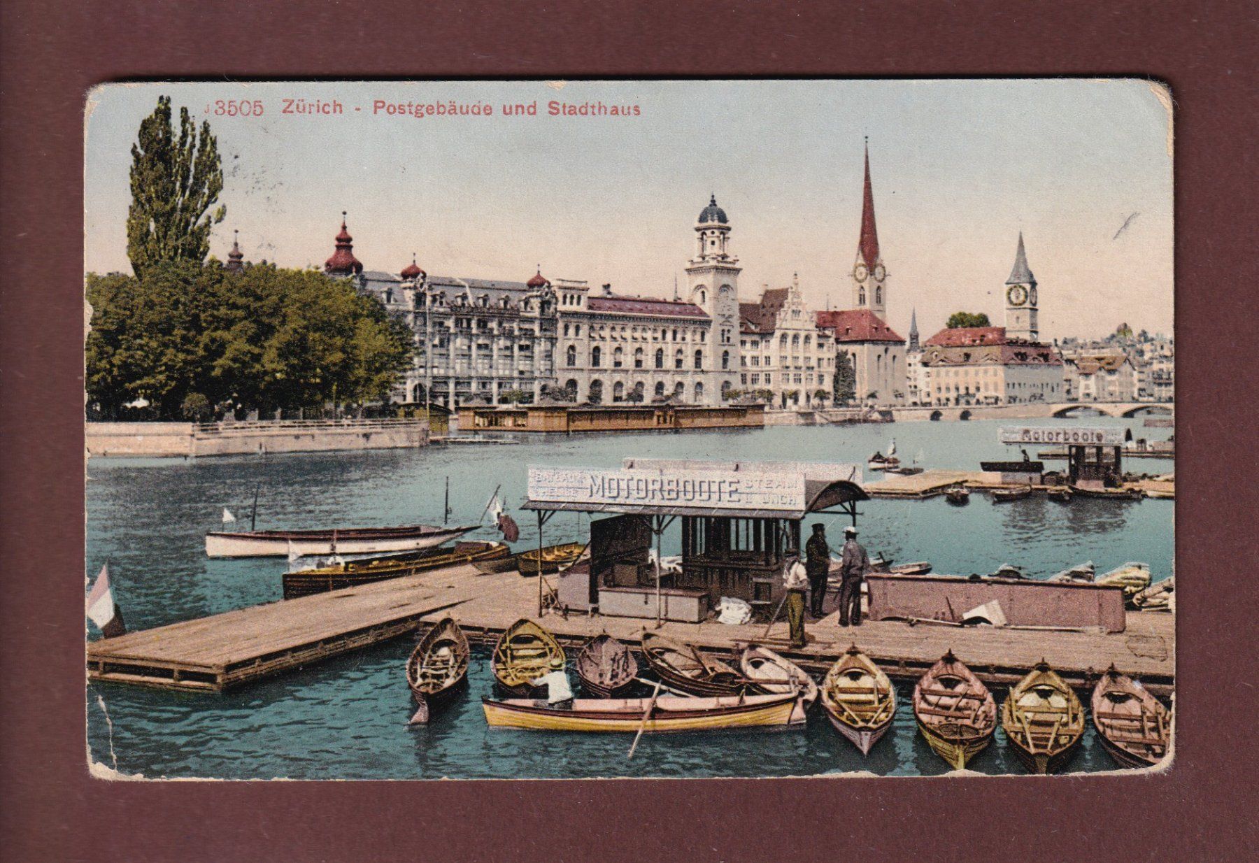 Cartoline postali: ZÜRICH - Motorboote - Postgebäude - 1912 – Usato da Pully venduto da nicecards