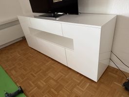 Sideboard weiss Hochglanz 3 Schubladen 2 Tueren 1 offenes Fa