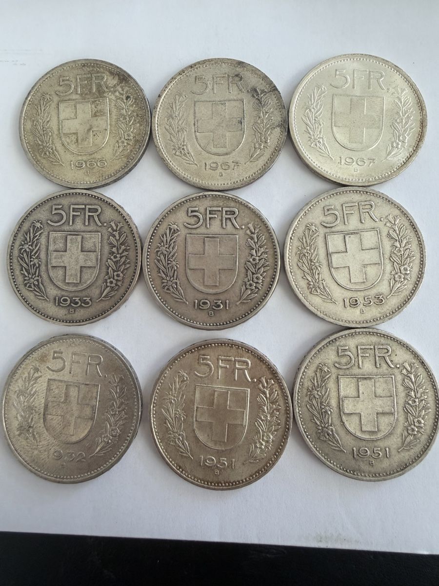 Tutti le monete: 9x 5 Franken  1931-1967 Silber – Usato da Schaffhausen venduto da Shshopsh 1