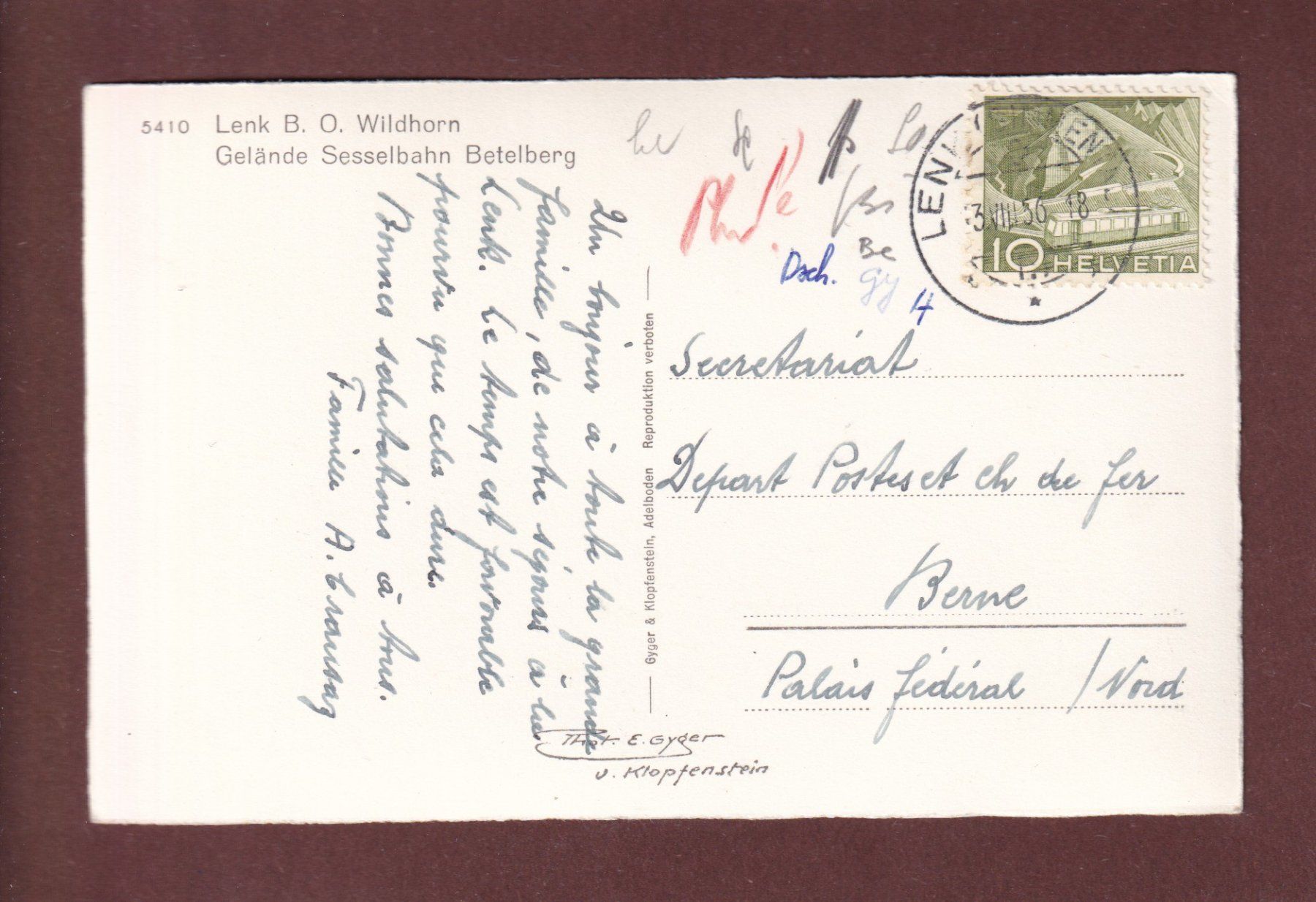 Cartes postales: LENK - Wildhorn - 1956 – D'occasion à Pully par nicecards-shop 1