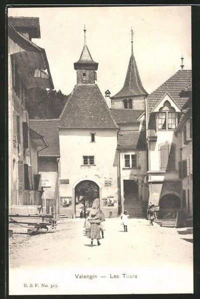 Cartoline postali: Valangin, Les Tours, animée, datée 1904 – Usato da Frauenfeld venduto da POML