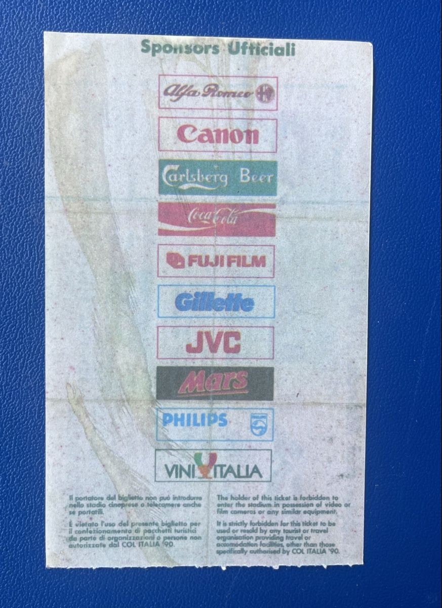 Biglietti: FUSSBALL WM 1990 FINAL TICKET – Usato da Münchenstein venduto da tschepo64 1