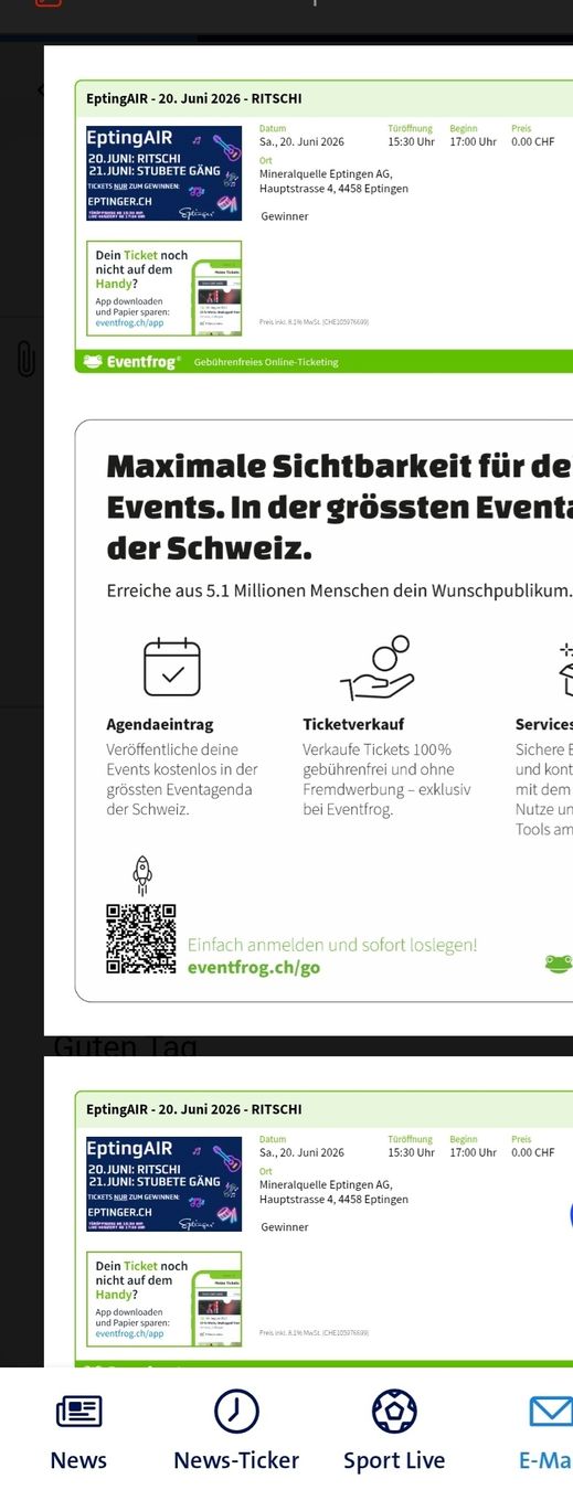 Biglietti: EptingAIR - Tickets Ritschi Konzert 20. Juni 2026 – Nuovo e nell'imballaggio originale da Ramlinsburg venduto da Mis_Telly