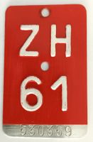 Velonummer Zürich 1961 ZH 61