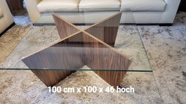 Hochwertiger Glastisch mit Echtholz B100 x T100 x 46cm (7927
