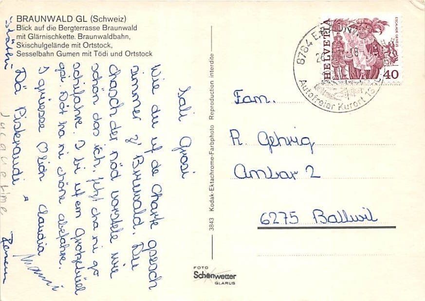 Cartoline postali: GL - Braunwald – Usato da Ottikon b.Kemptth. venduto da Neptun1974 1