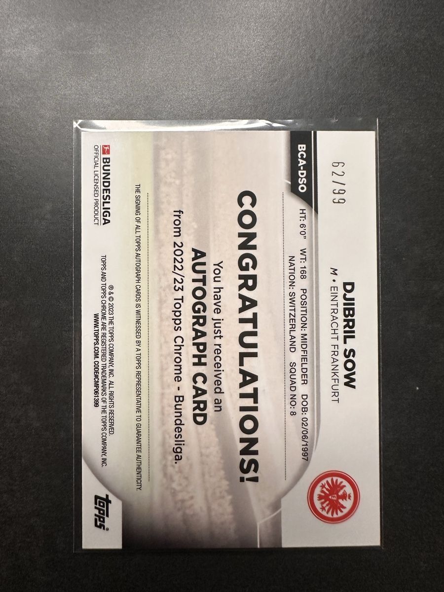Autografi: Topps Chrome Djibril Sow Autogramm 62/99 – Nuovo (secondo la descrizione) da Walliswil b.Wangen venduto da Swiss-Trading-Bros 1