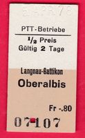 KARTON BILLETT, PTT, LANGNAU-GATTIKON - OBERALBIS, HALBTAX