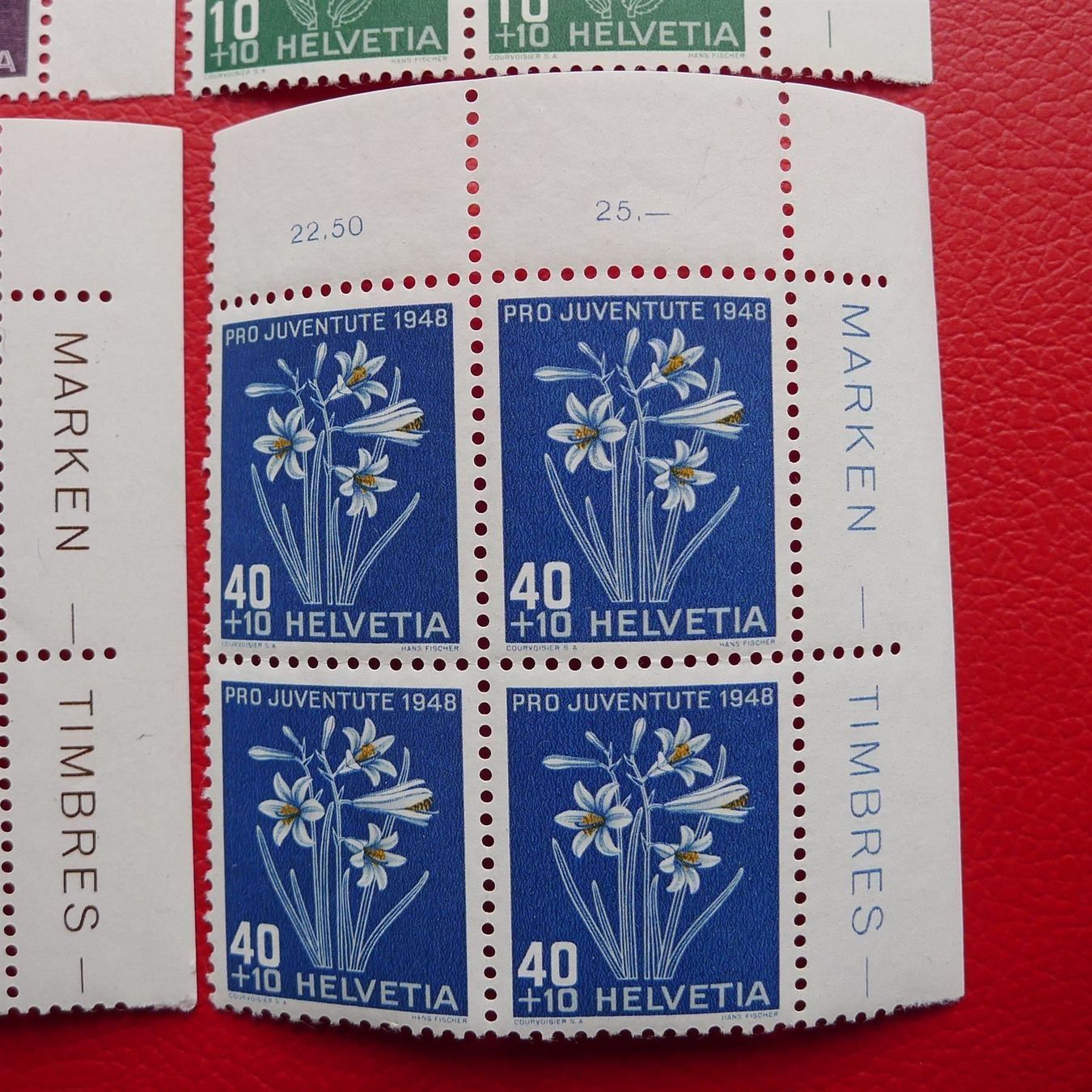 Tutti i francobolli: 1948, Pro Juventute:  J125-128, 4er-Blöcke **, +ECKTABS. – Usato da Sursee venduto da Luzernerraute 1