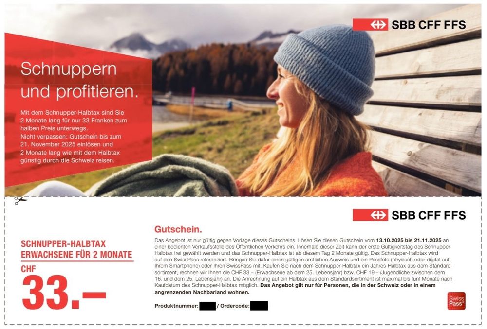 SBB Schnupper Halbtax Gutschein g ltig Bis 21 11 Neu gem ss 