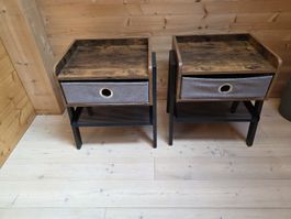 2 Nachttische Holz Metall Stoffschublade Vintage Stil