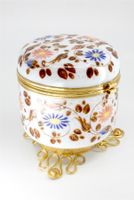 GL0016 Antike Deckeldose Opalglas/Emaille Jugendstil ~1890
